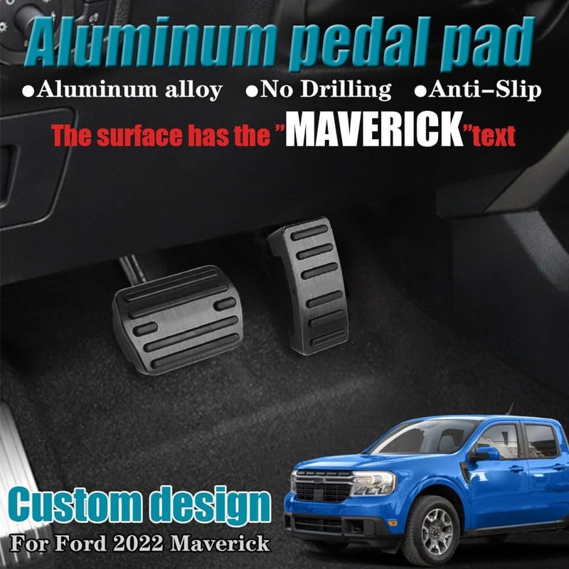 LEXLEY 2PCS Anti-Slip Aluminum Brake Gas Pedal Pads,Auto No Drilling Accelerator Pedal Covers Only for Ford 2022 2023 2024 2025 2026 Maverick-Black - Image 2